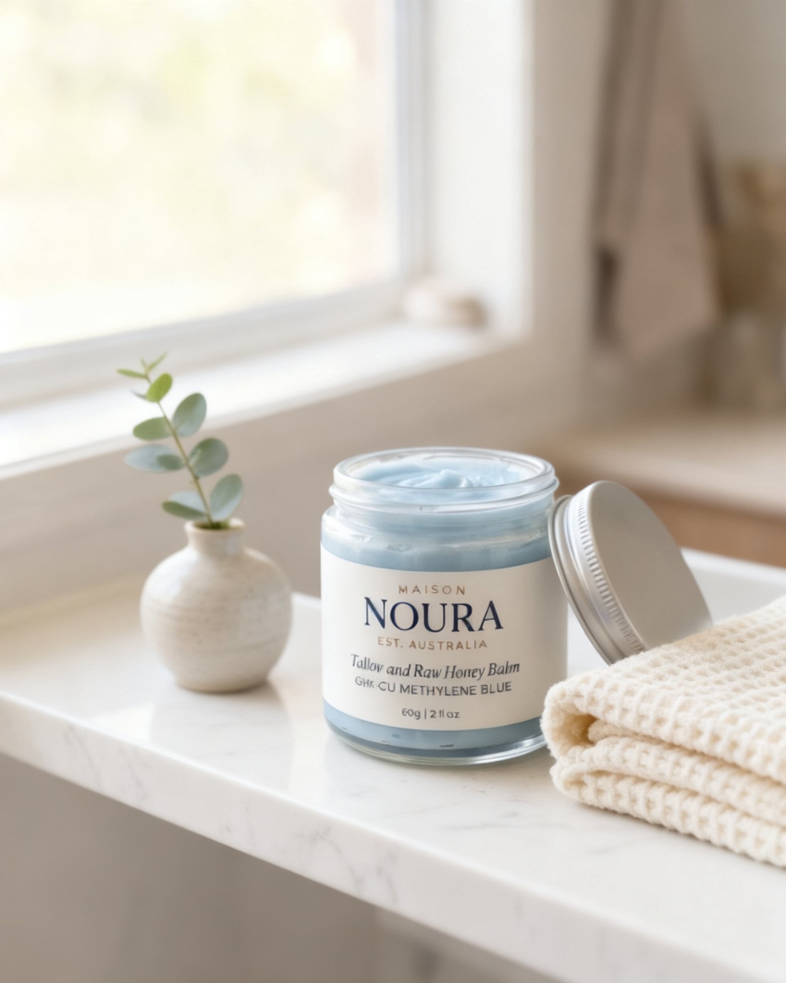 Jar on bathroom shelf